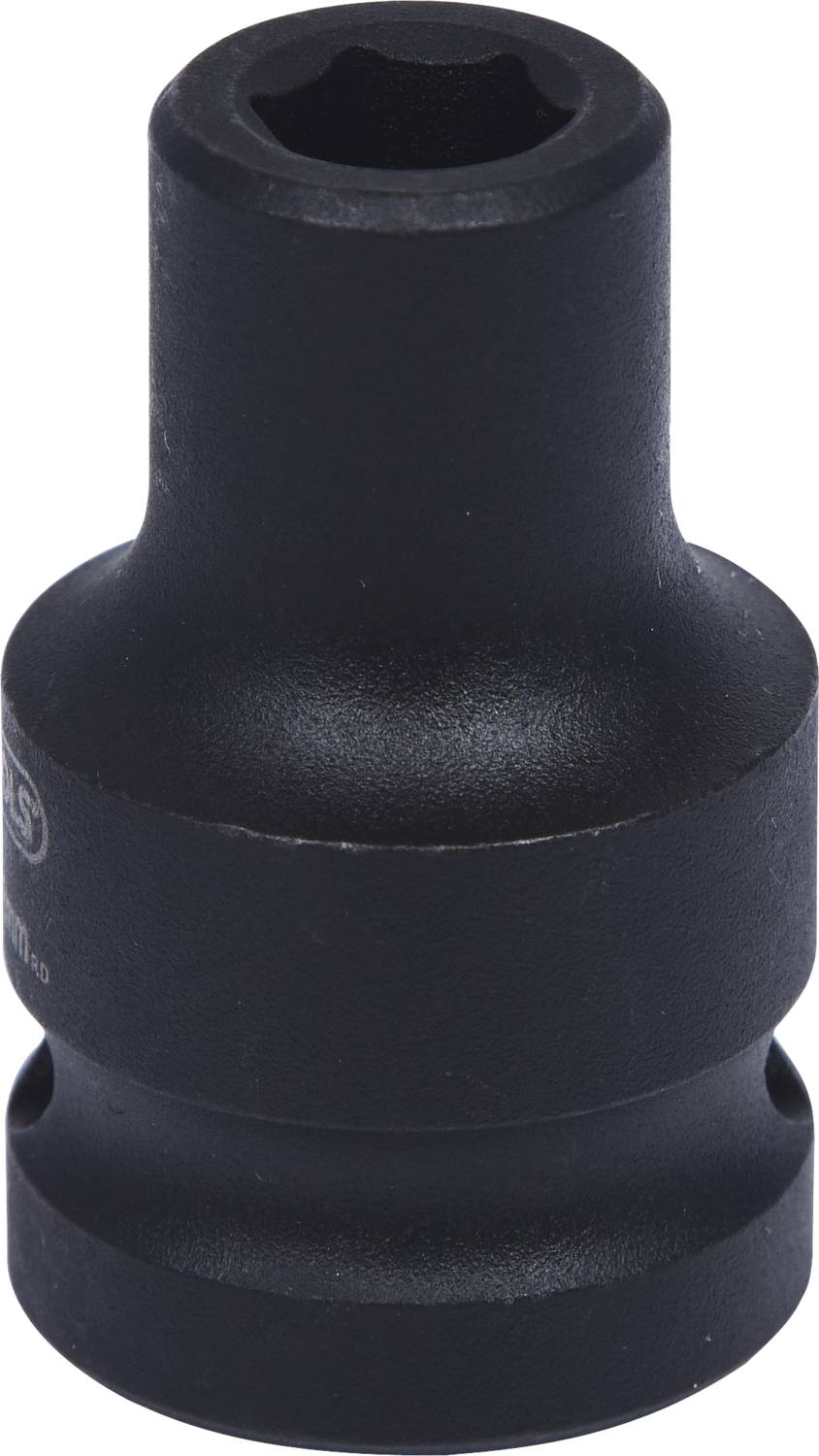 Schwarze Steckschlüsselaufnahme, zylindrisch, für Werkzeugeinsatz in Mechanik.