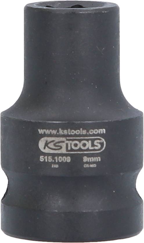 Eine 9 mm Stecknuss von KS Tools, schwarz mit der Artikelnummer 515.1009, geeignet für verschiedene Montage- und Reparaturarbeiten.