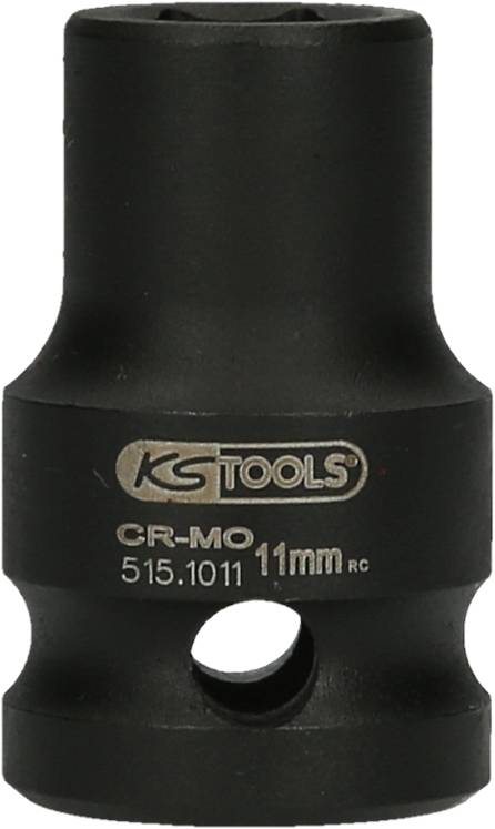 Schwarze KS Tools Sechskant-Stecknuss aus CR-MO-Stahl, Größe 11mm, Modellnummer 515.1011, mit Loch für Haltestift.