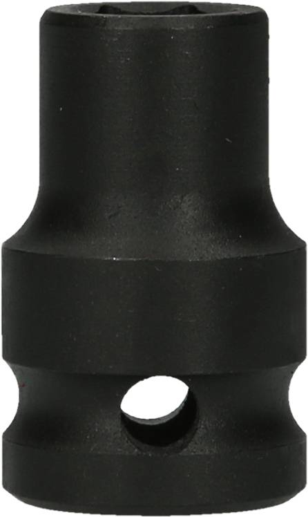 Schwarzer, zylindrischer Kunststoffverbinder mit einem zentralen Loch, möglicherweise für technische oder mechanische Anwendungen geeignet.