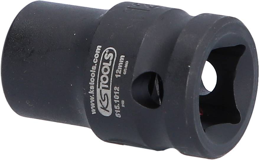 Eine schwarze 12-mm-Stecknuss mit Sechskantöffnung, auf der 'KS Tools' eingraviert ist.用于机械或 Reparaturarbeiten.