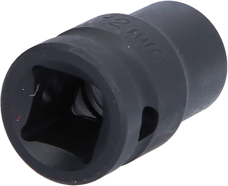 Abbildung eines Steckschlüsseleinsatzes mit quadratischer Öffnung und schwarzer Oberfläche, verwendet in mechanischen Anwendungen.