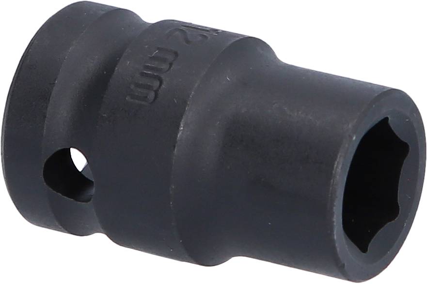 Stecknuss für 1/2-Zoll-Antrieb, aus schwarzem Metall, mit 12 mm Kennzeichnung, zylindrische Form mit seitlichem Loch.