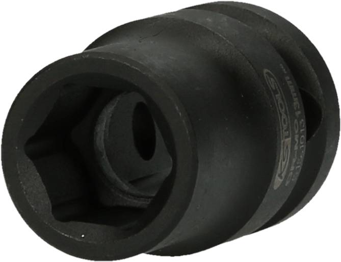 Schwarzer Sechskant-Steckschlüssel aus Metall, zylindrische Form, zur Verwendung mit einem Schlagschrauber.