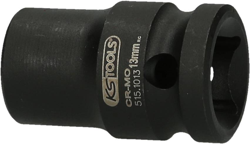 Ein schwarzer Steckschlüsselaufsatz aus Chrom-Molybdän-Stahl, 13 mm Größe, mit der Aufschrift 'KS Tools'.