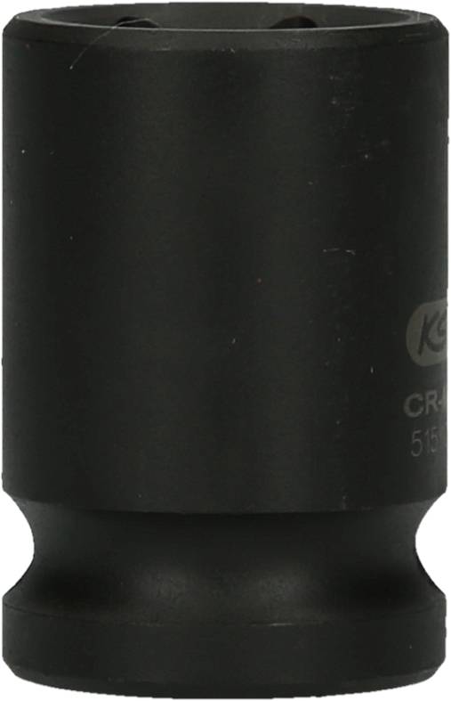 Schwarzer Nussaufsatz aus Metall. Zylinderform, robustes Design. Verwendung für Schraubarbeiten oder Werkzeuge.