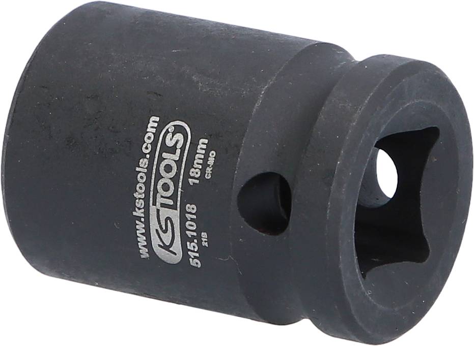 Sechskant-Steckschlüssel-Einsatz, 18 mm, aus schwarzem Metall mit Markierungen für Größe und Hersteller. Geeignet für gängige Werkzeuge.