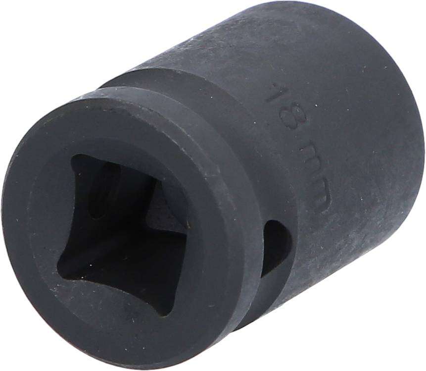 Schwarzer Steckschlüsseleinsatz in zylindrischer Form, 18 mm gekennzeichnet. Dient zur Befestigung von Schrauben und Muttern.