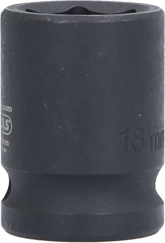 Eine schwarze Stecknuss mit der Aufschrift '18 mm', verwendet zum Anziehen oder Lösen von Schrauben mit entsprechendem Durchmesser.