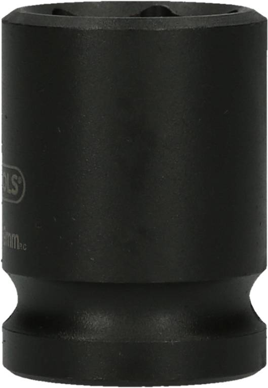 Eine schwarze, zylindrische Stecknuss mit glatter Oberfläche, typisches Werkzeug für mechanische Arbeiten.