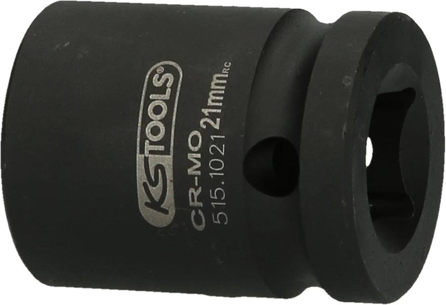 Steckschlüssel-Einsatz aus schwarzem Metall, Marke 'KS Tools', Gravur 'CR-MO 21 mm', Modellnummer '515.1021 RC'.