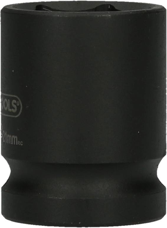 Eine schwarze Sechskant-Stecknuss mit einer Größe von 21 mm, verwendet für Schraubarbeiten und passend für Ratschen oder Schlüssel.