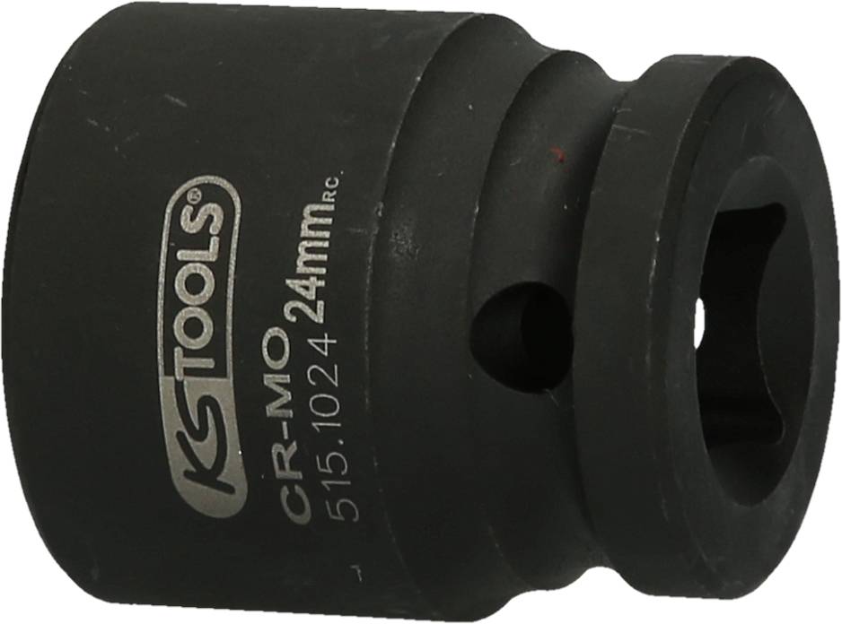 Steckschlüsseleinsatz 24mm von KS Tools mit der Aufschrift 'CR-MO 24mm', schwarz, zylindrische Form, zwei seitliche Löcher.