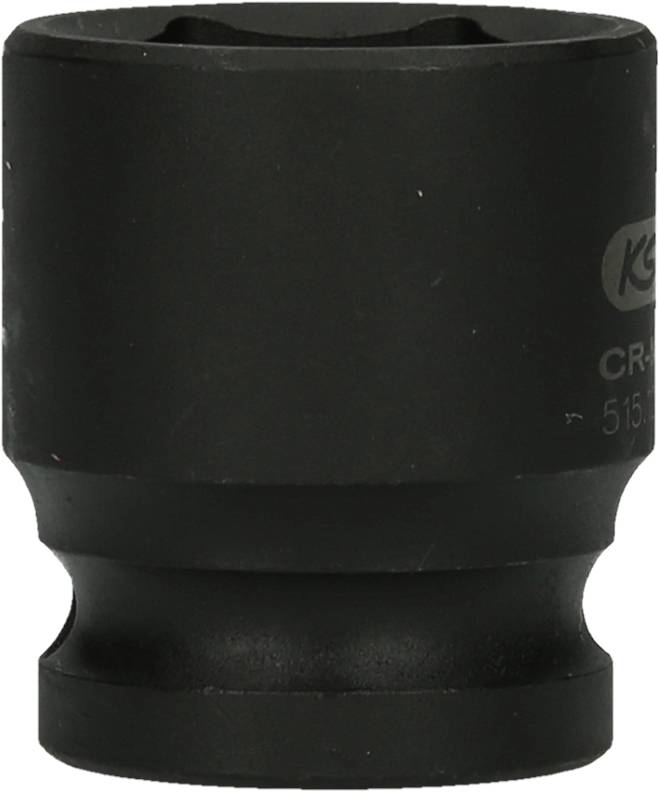 Schwarzer, zylindrischer Schraubenschlüsselaufsatz mit glatter Oberfläche und eingeprägten Markierungen.