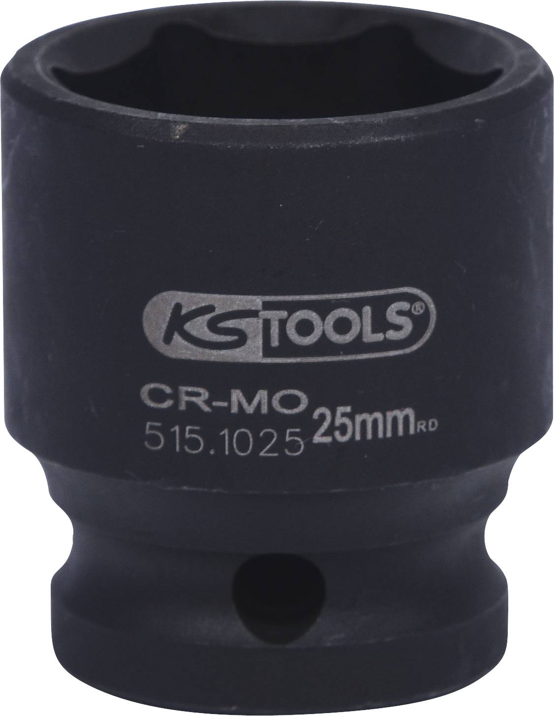 Eine schwarze Nuss von KS Tools mit der Aufschrift 'CR-MO 25mm'.