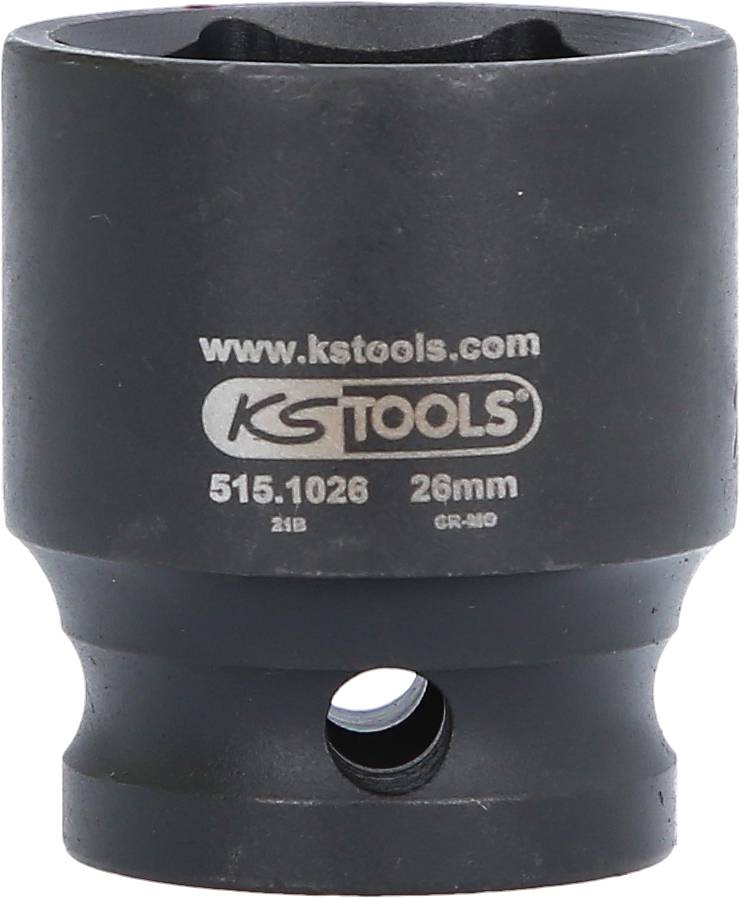 Stecknuss mit 26mm Größe von KS TOOLS, Modellnummer 515.1026, aus CR-MO Material, zeigt Website-Link www.kstools.com.