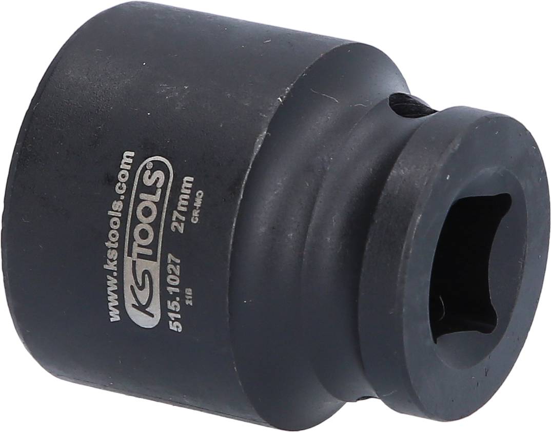 Eine 27 mm Nuss von KS Tools, geeignet für Werkzeuge mit quadratischem Antrieb. Sie hat eine matte, schwarze Oberfläche.