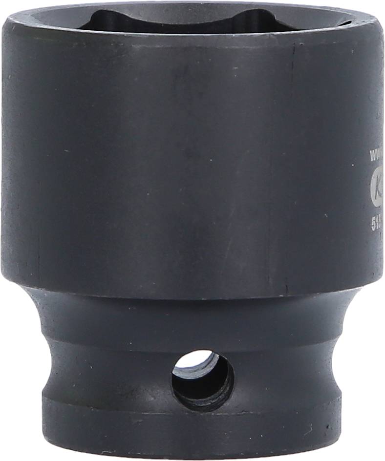 Ein schwarzer Steckschlüssel mit sechskantiger Öffnung, geeignet für den Einsatz mit Schrauben- oder Mutternwerkzeugen.