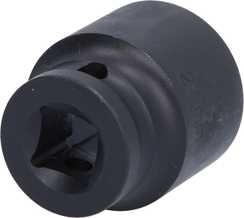 Stecknuss aus Metall, 27 mm Durchmesser, schwarz beschichtet.