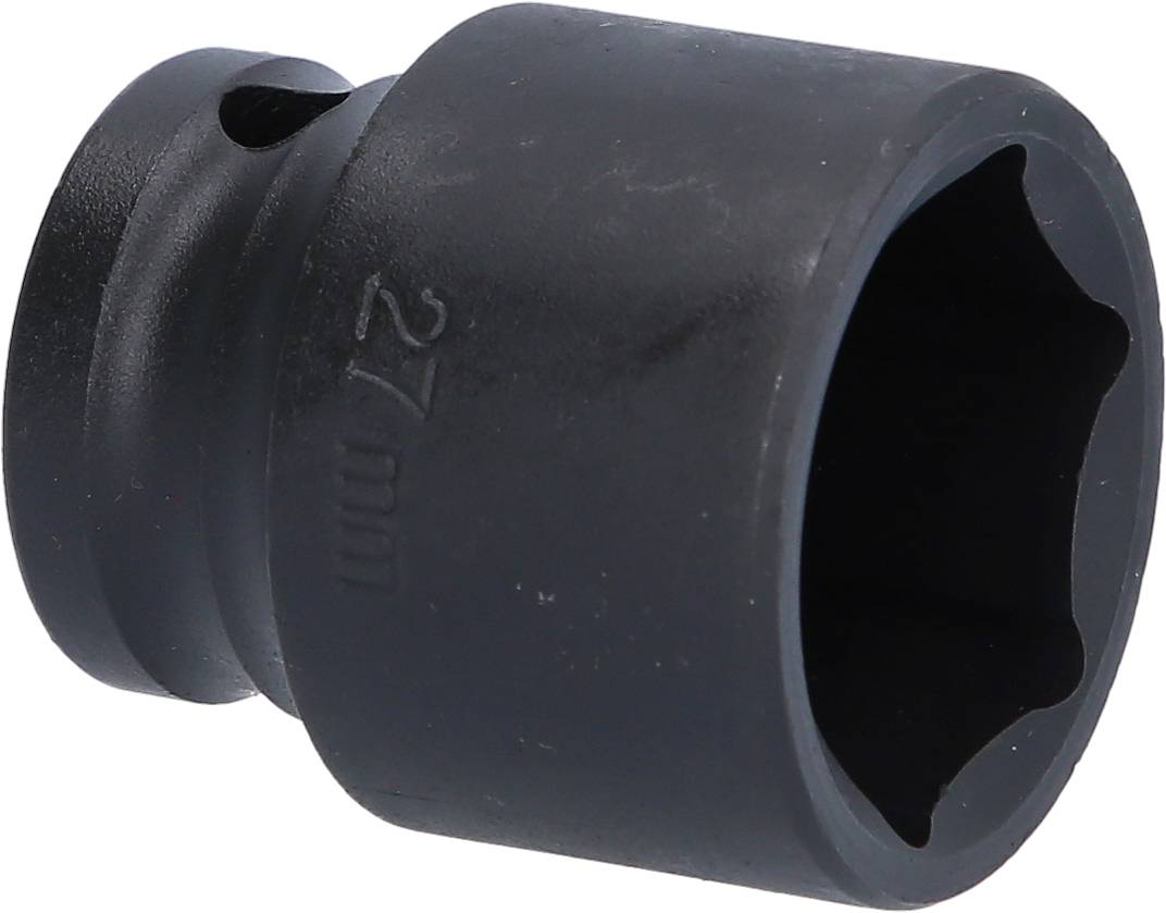 Stecknuss aus schwarzem Metall, 27 mm, mit sechskantiger Öffnung für Schraubarbeiten.