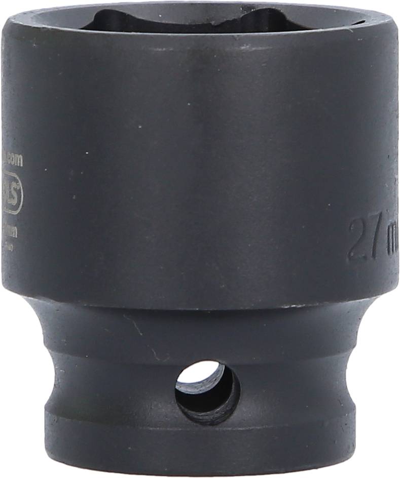 Eine schwarze Stecknuss mit einem Loch an der Seite. Geeignet für mechanische Arbeiten und zum Anziehen oder Lösen von Schrauben.