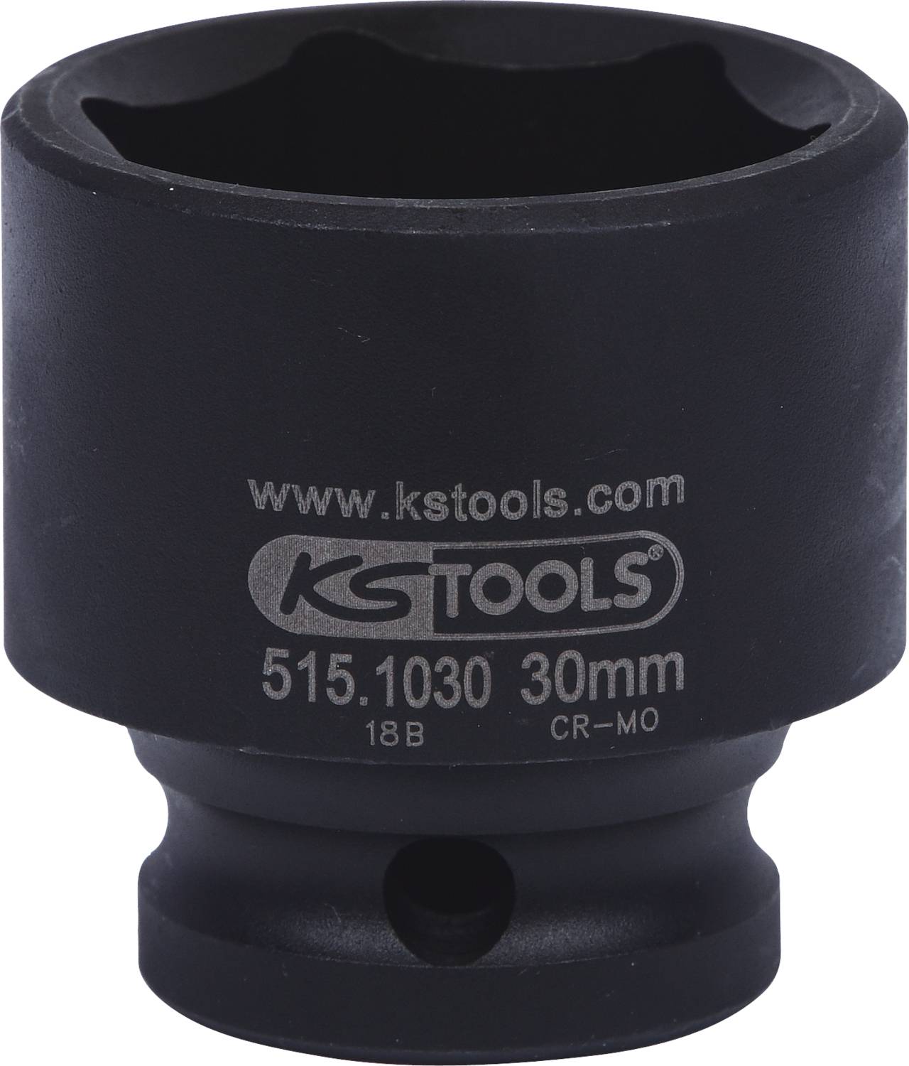 Schwarzer Steckschlüssel (30mm) mit der Aufschrift 'www.kstools.com' und 'KS TOOLS'. Geeignet für verschiedene mechanische Anwendungen.