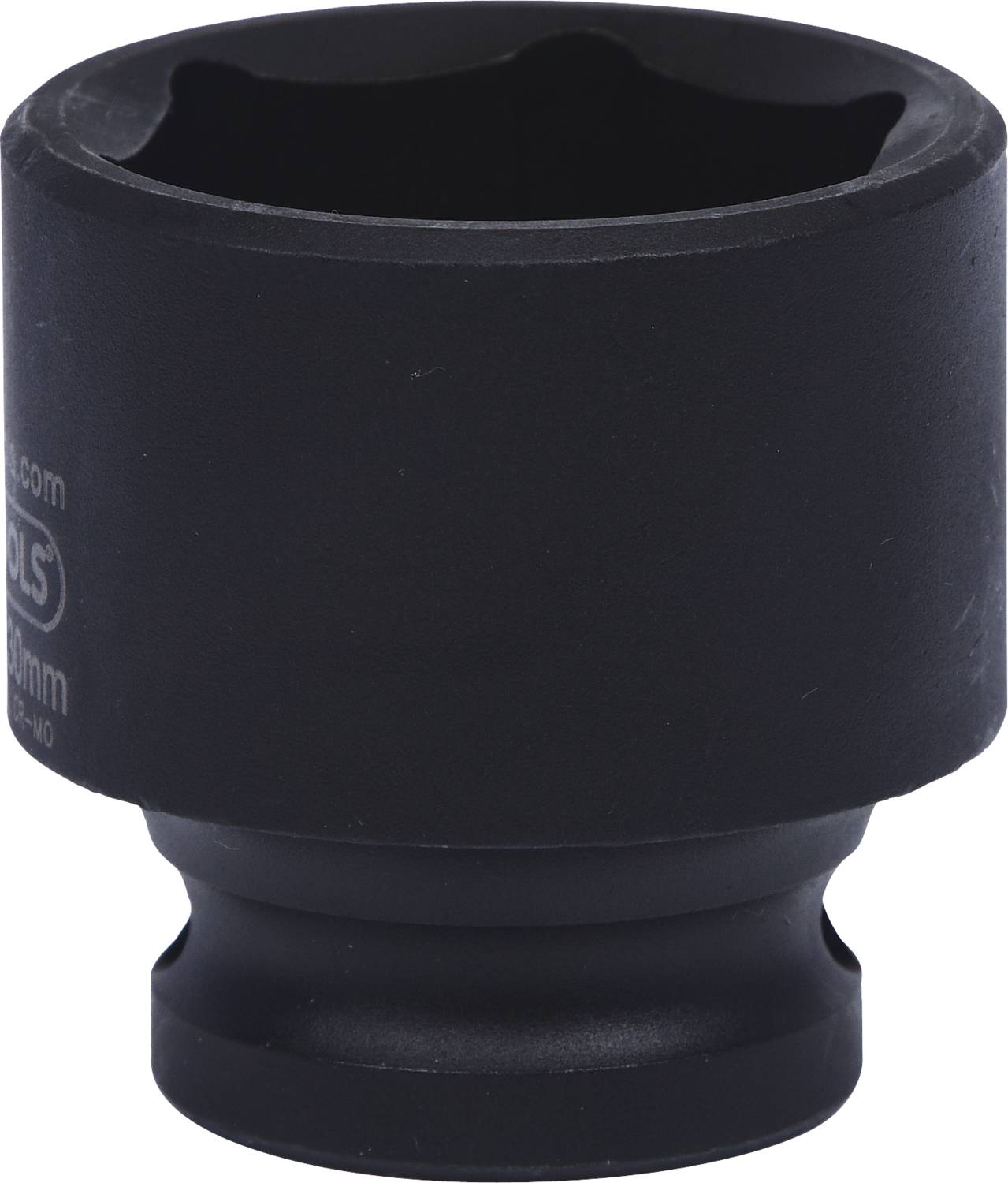 Ein schwarzer Sechskant-Steckschlüsselaufsatz, zylindrisch mit einer Mulde an einem Ende. Geeignet für mechanische Arbeiten.