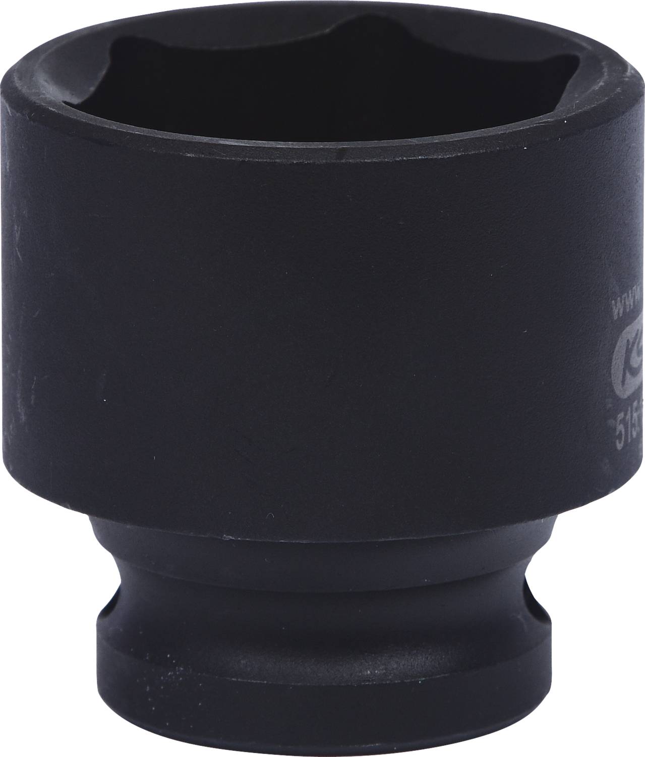 Schwarzer Werkzeugaufsatz mit sechskantiger Öffnung, vermutlich für Schrauben oder Muttern geeignet.
