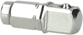 Eine silberne metallische Schnellkupplung mit sechseckiger Form und einem eingelassenen Kugellager oben, zur Verbindung von Druckluftwerkzeugen.