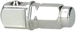 Metallischer Adapter, silberfarben, zylindrische Form mit sechseckigem Profil und Schraube auf einer Seite, verwendet für Verbindungen.