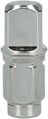 Silberne Metallmutter, zylindrische Form mit sechseckigem Kopf, dient zur Befestigung in mechanischen oder elektronischen Anwendungen.