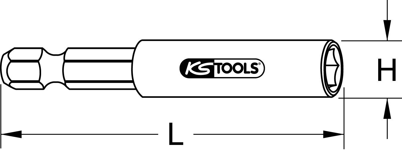 Abbildung eines KS Tools Steckschlüsseleinsatzes mit Größenangaben: Länge (L) und Höhe (H) sind angegeben.