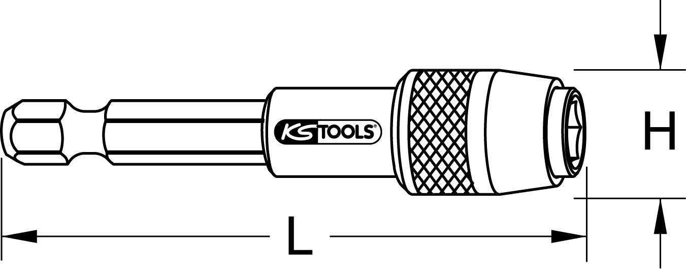 Abbildung eines magnetischen Bithalters von KS Tools, mit Längen- und Höhenangaben in Millimetern für technische Spezifikationen.