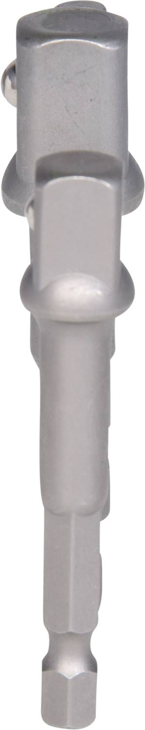 Ein silberner Steckschlüsseladapter, der zur Verbindung von Werkzeugen mit unterschiedlichen Größen verwendet wird.