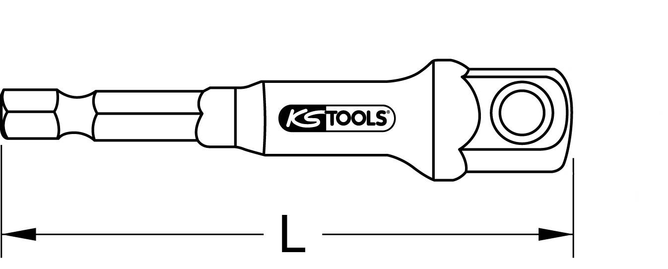 Zeichnung eines Werkzeugs mit einem Griff, auf dem 'KS TOOLS' steht. Neben dem Werkzeug ist der Buchstabe 'L' als Maß angegeben.