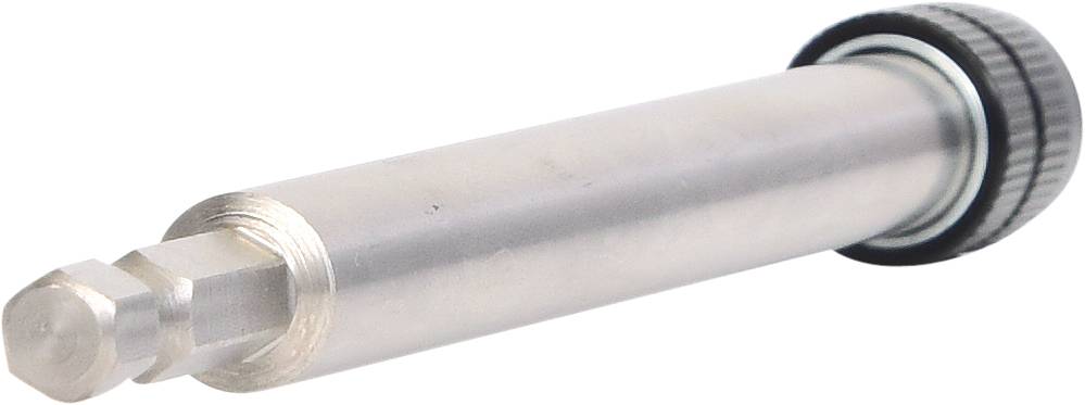 Metallischer Bolzen mit geriffeltem Endstück und abgerundetem, zylinderförmigen Mittelteil. Verwendet zur Befestigung oder als Verbindungselement in mechanischen Anwendungen.