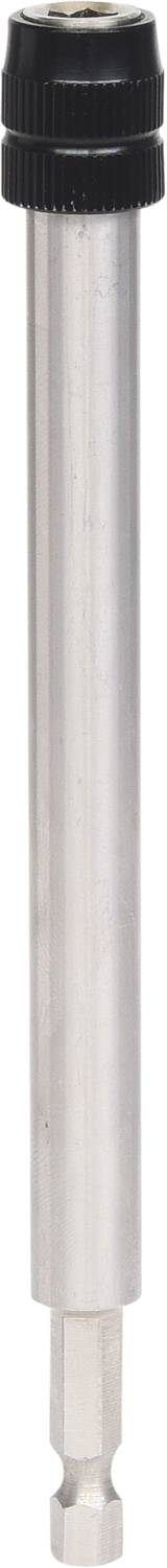 Ein silberner magnetischer Bit-Halter mit schwarzer Kopfkappe, nutzbar für Elektrowerkzeuge zur sicheren Befestigung von Bits.