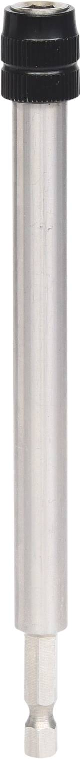 Metallische zylindrische Verlängerung mit schwarzem Schraubkopf, vermutlich für die Verbindung von Werkzeugen oder Geräten.