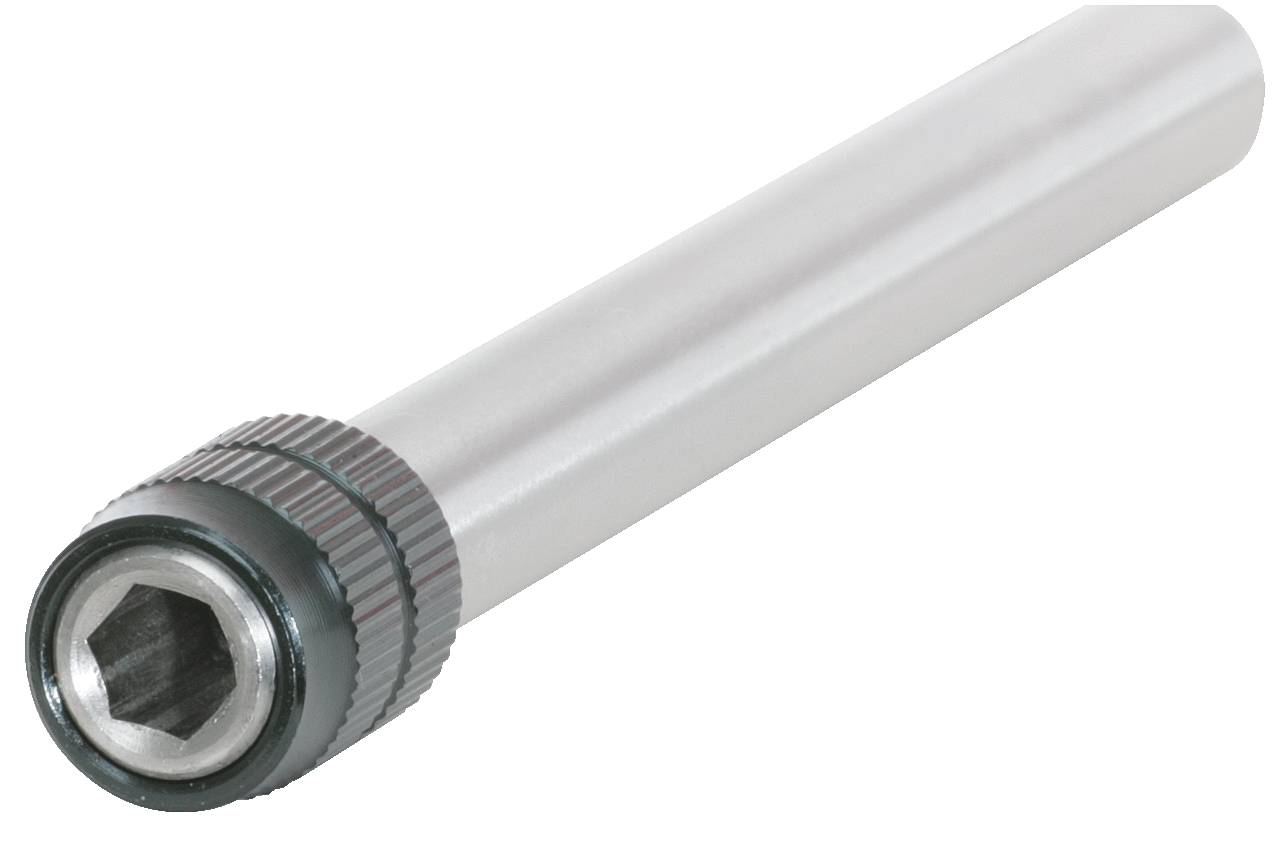 Langer, zylindrischer Metallstab mit sechseckigem Kopf an einem Ende, möglicherweise ein Schraubenzieheraufsatz.