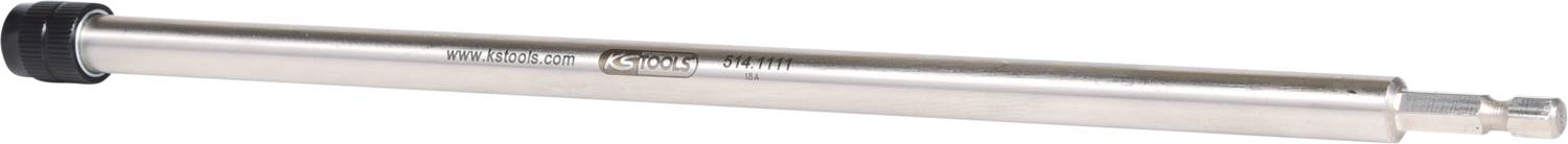 Metallstab mit schwarzem Ende und Logo.