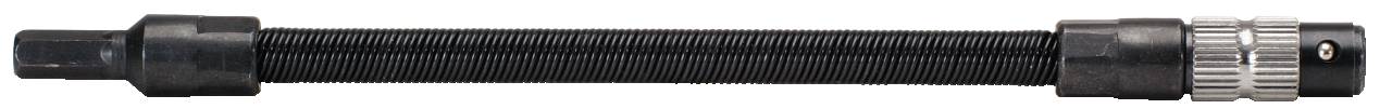 Ein längliches, schwarzes Werkzeugteil mit geripptem Griff und metallischen Enden, möglicherweise ein flexibler Verlängerungsadapter.