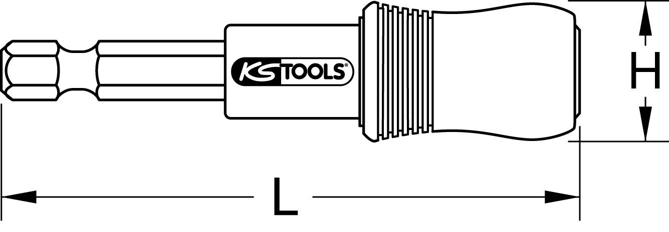 Diagramm eines Schraubendrehers mit den Abmessungen 'L' für Länge und 'H' für Höhe gekennzeichnet. Logo 'KS TOOLS' sichtbar.
