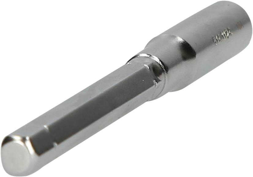 Ein silberner Metall-Bohrer mit sechseckigem Schaft liegt diagonal. Er wird für präzises Bohren in Materialien verwendet.