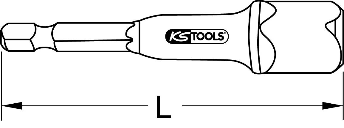 Illustration eines Schraubendreherbits mit Griff, markiert mit 'KS Tools'. Länge 'L' ist mit zwei Pfeilen angezeigt.