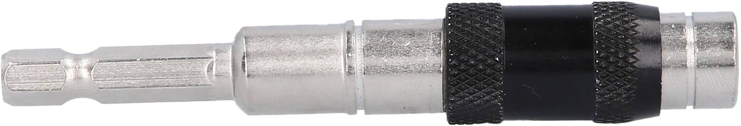 Bitschraubendreher-Aufsatz aus Metall mit schwarzem Griff, geeignet für die Verwendung mit einem elektrischen Schraubendreher.