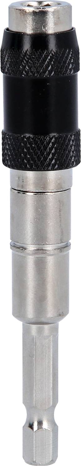 Metallischer Schnellwechselbit-Adapter mit sechseckiger Basis, schwarz lackiertem Griff und verchromtem Finish, für Schraubendreher.