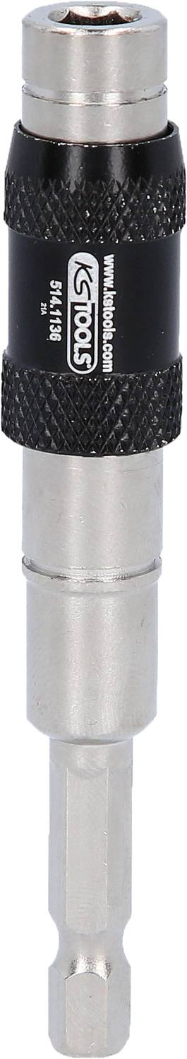Magnetischer Bit-Halter aus Metall mit geriffeltem Griff, geeignet für Schraubendreher und Bohrmaschinen.