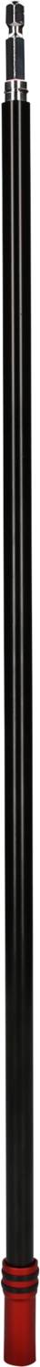 Ein langer, schwarzer, zylindrischer Gegenstand mit roten Akzenten an der Basis.