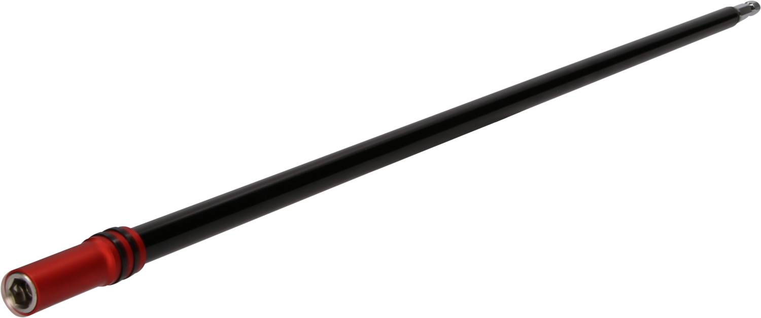 Schwarze Rundfunkantenne mit rotem Basisanschluss aus Metall; geeignet für verschiedene Funkanwendungen.