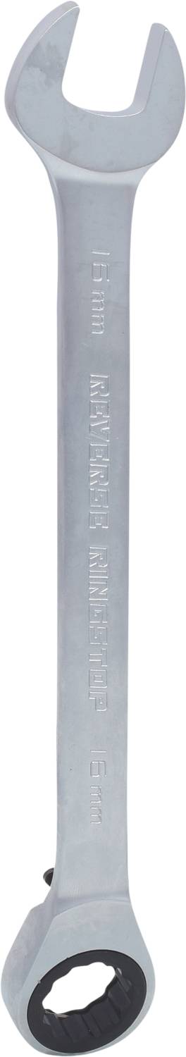 Ein silberner Kombinationsschlüssel mit Ratschenring und offenem Ende, geeignet für verschiedene Schraubarbeiten.